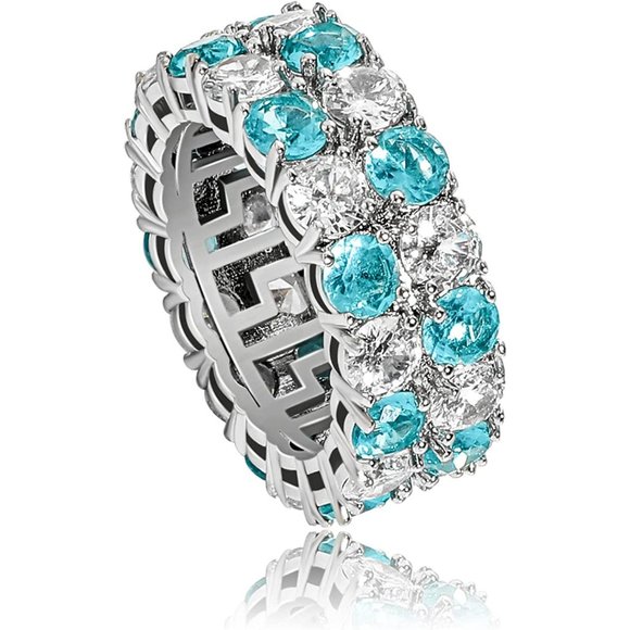 14K Silver / Gold Plated Iced Out Lab Diamond 9mm 2Rows Round Cut  Band … - Picture 1 of 14